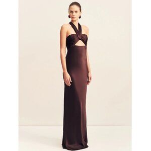 PRIMP BOUTIQUE Francesca Satin Maxi Halter Dress in Copper (S)